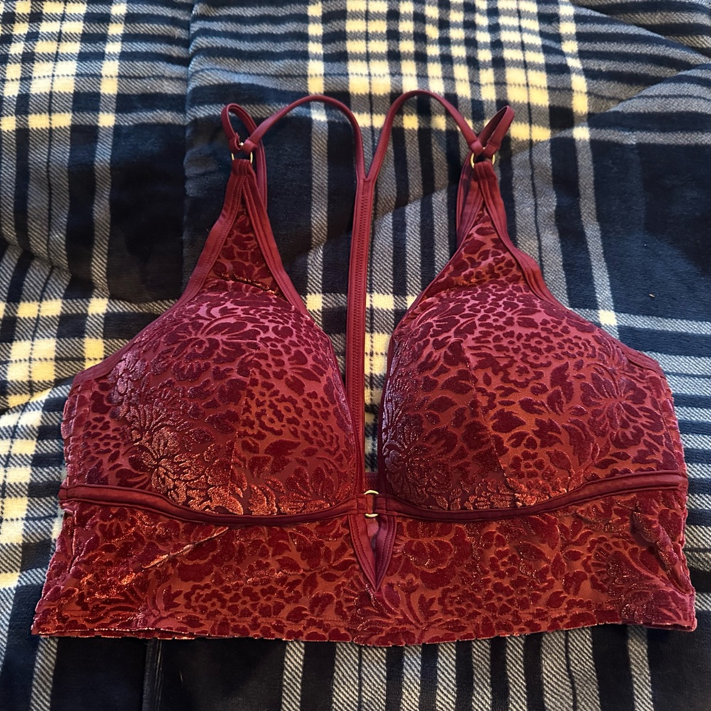 Victoria's Secret Velvet Leopard Bralette in Deep Red